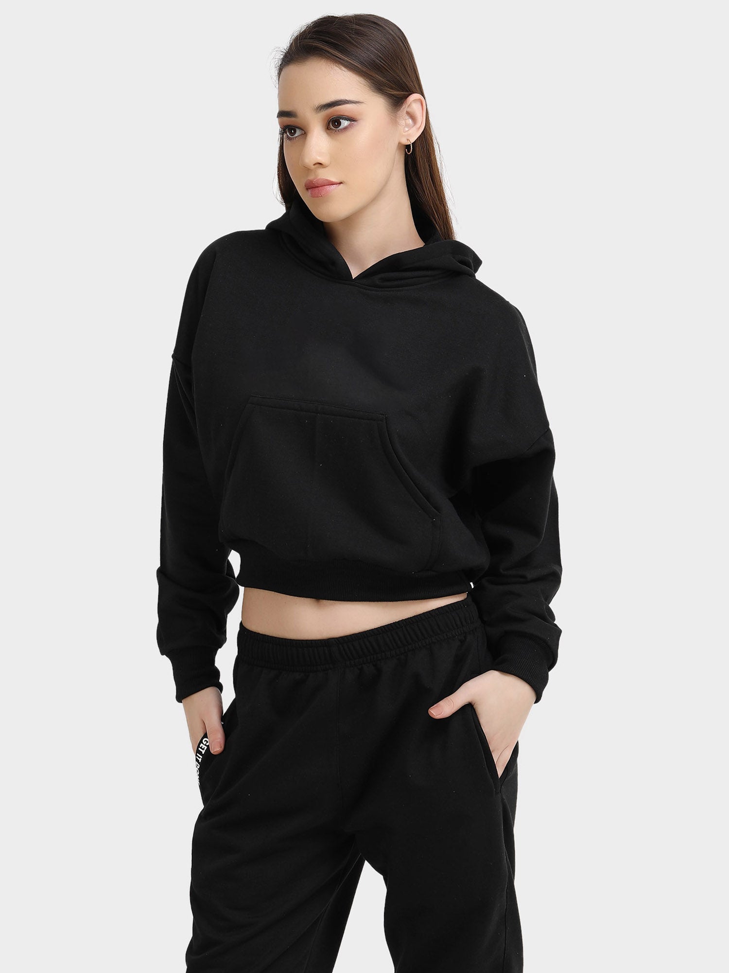 Women Hoodies Black - Cropped Hoodie