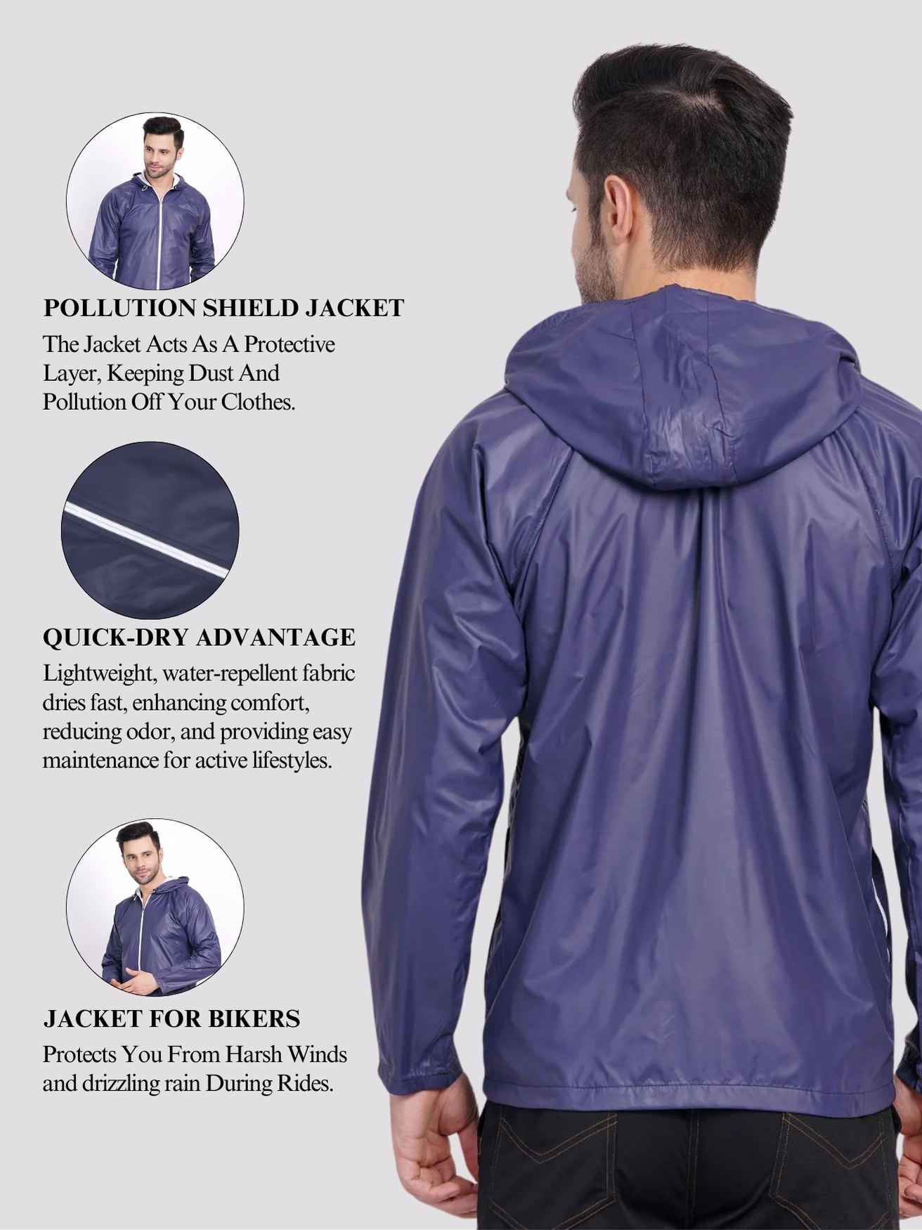 Men's wind resistant jacket with hood